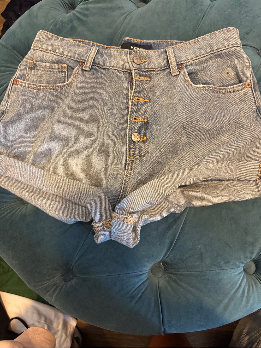 Aeropostale Light Blue Button-Fly Denim Shorts - Rolled Hem